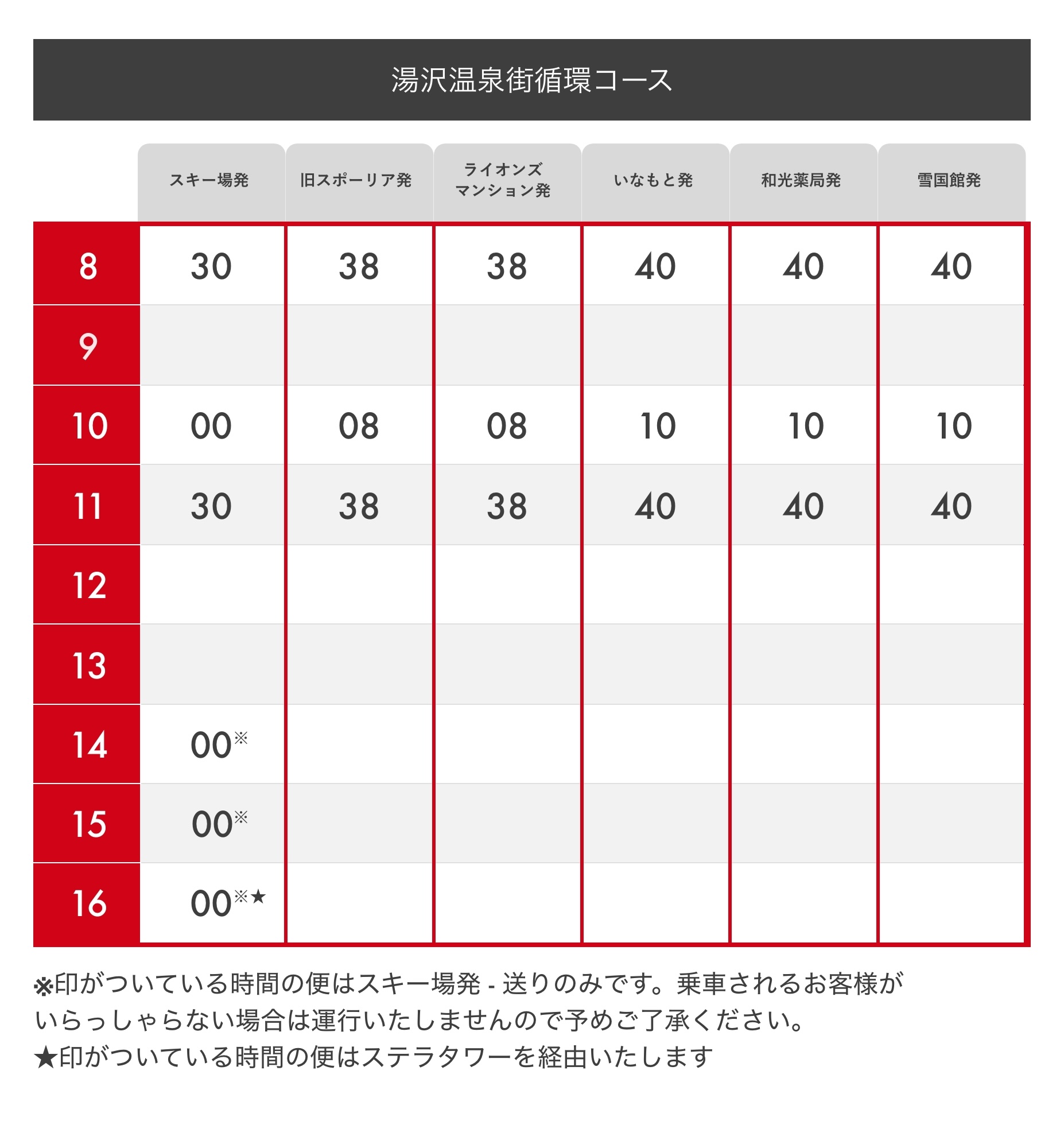 無料シャトルバス時刻表