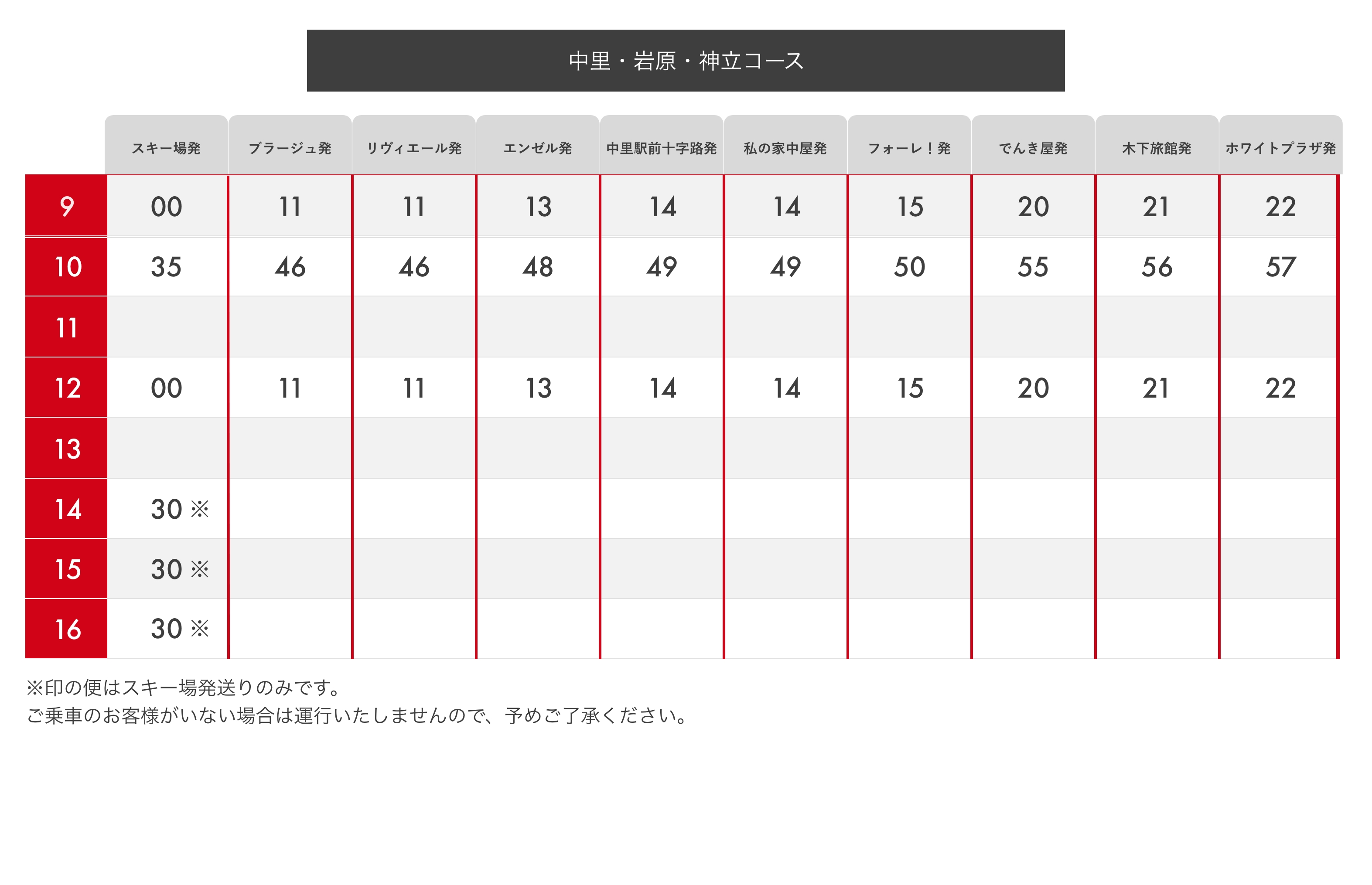 無料シャトルバス時刻表